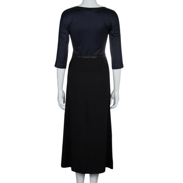 Pre Owned Hermes Black Leather Trim Detail Long Sleeve Dress S