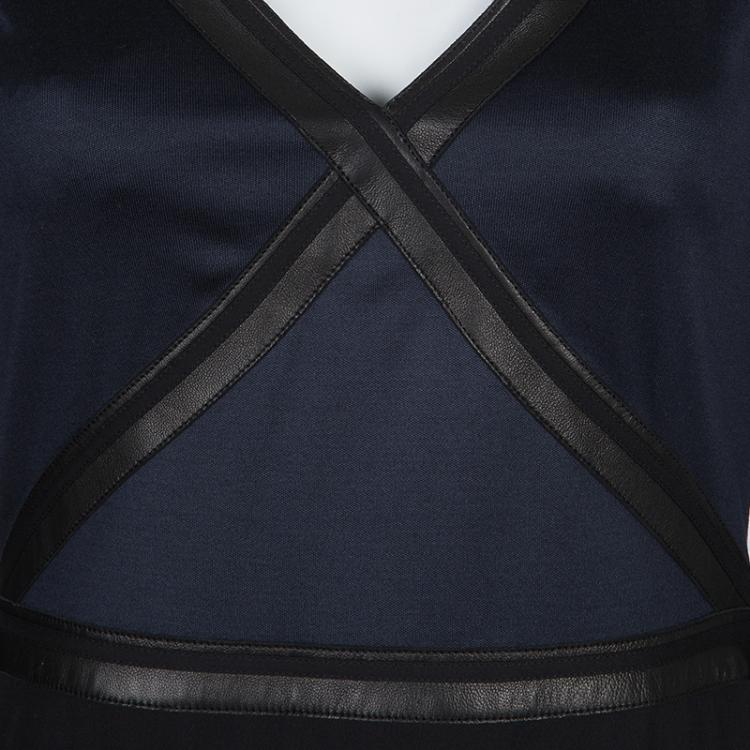 Pre Owned Hermes Black Leather Trim Detail Long Sleeve Dress S