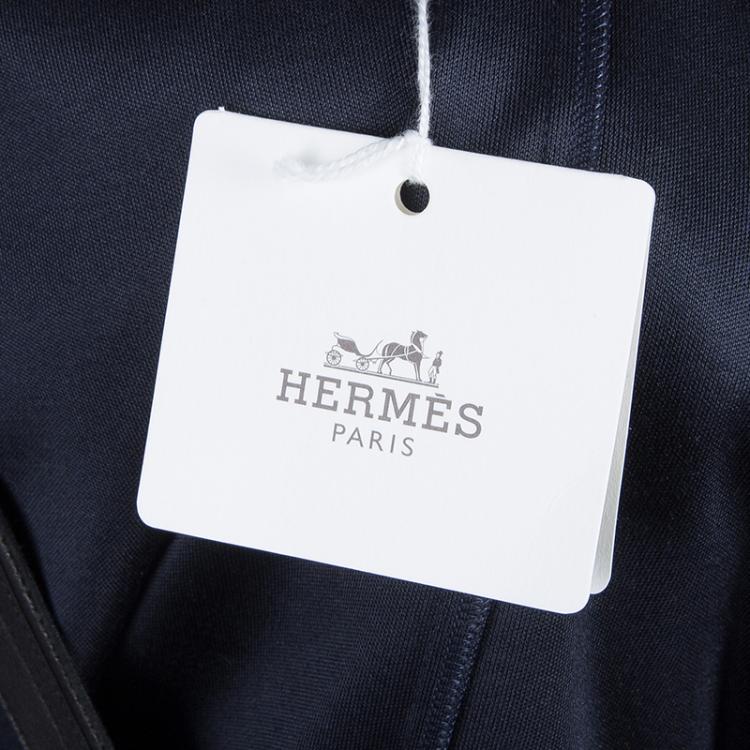 Pre Owned Hermes Black Leather Trim Detail Long Sleeve Dress S