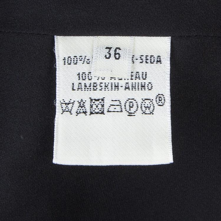 Pre Owned Hermes Black Leather Trim Detail Long Sleeve Dress S