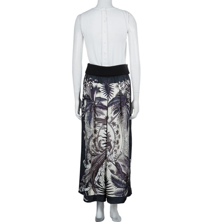 Pre Owned Hermes Multicolor Print Side Slit Detail Maxi Skirt S