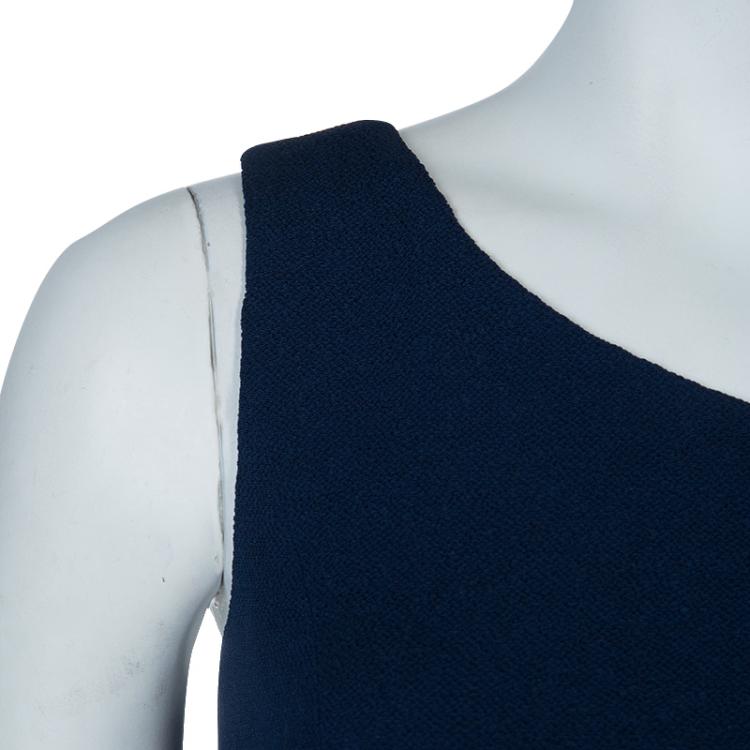 Pre Owned Hermes Blue Silk Knit One Shoulder Draped Dress S
