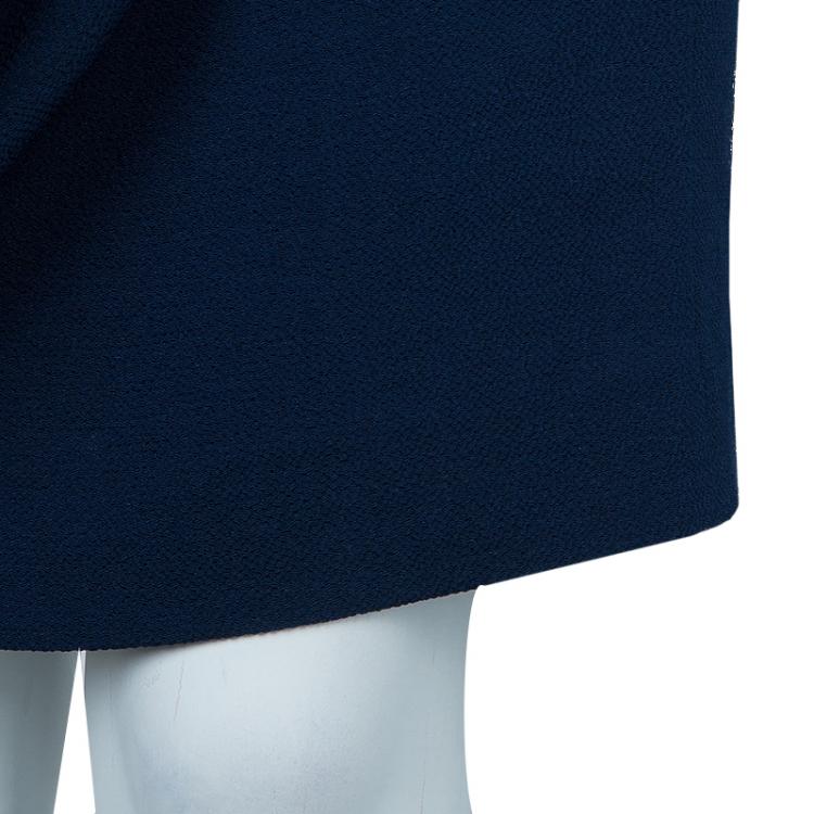 Pre Owned Hermes Blue Silk Knit One Shoulder Draped Dress S