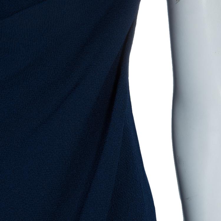 Pre Owned Hermes Blue Silk Knit One Shoulder Draped Dress S