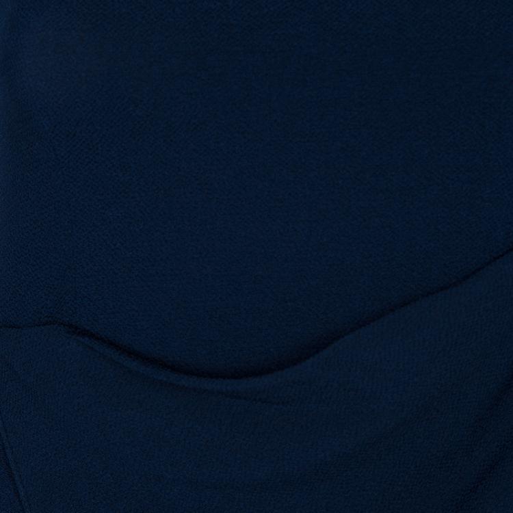 Pre Owned Hermes Blue Silk Knit One Shoulder Draped Dress S