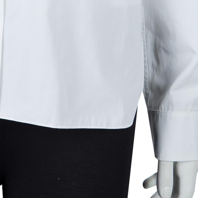 Pre Owned Hermes White Gathered Waist Long Sleeve Cotton Shirt L