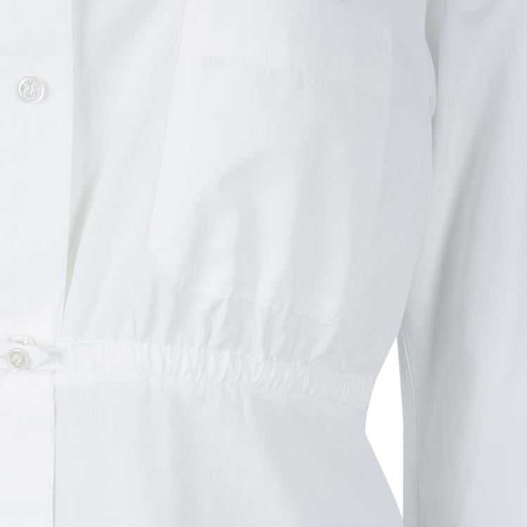 Pre Owned Hermes White Gathered Waist Long Sleeve Cotton Shirt L