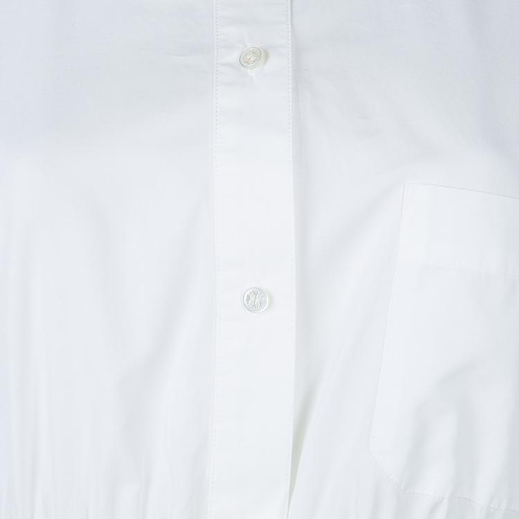 Pre Owned Hermes White Gathered Waist Long Sleeve Cotton Shirt L