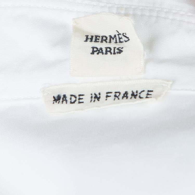 Pre Owned Hermes White Gathered Waist Long Sleeve Cotton Shirt L