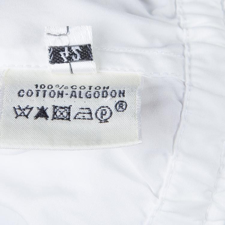 Pre Owned Hermes White Gathered Waist Long Sleeve Cotton Shirt L