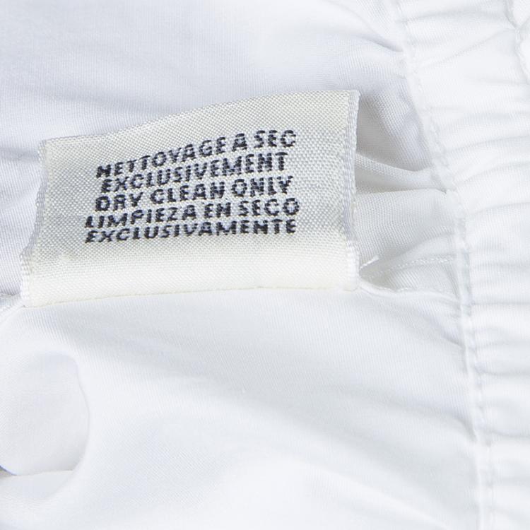 Pre Owned Hermes White Gathered Waist Long Sleeve Cotton Shirt L