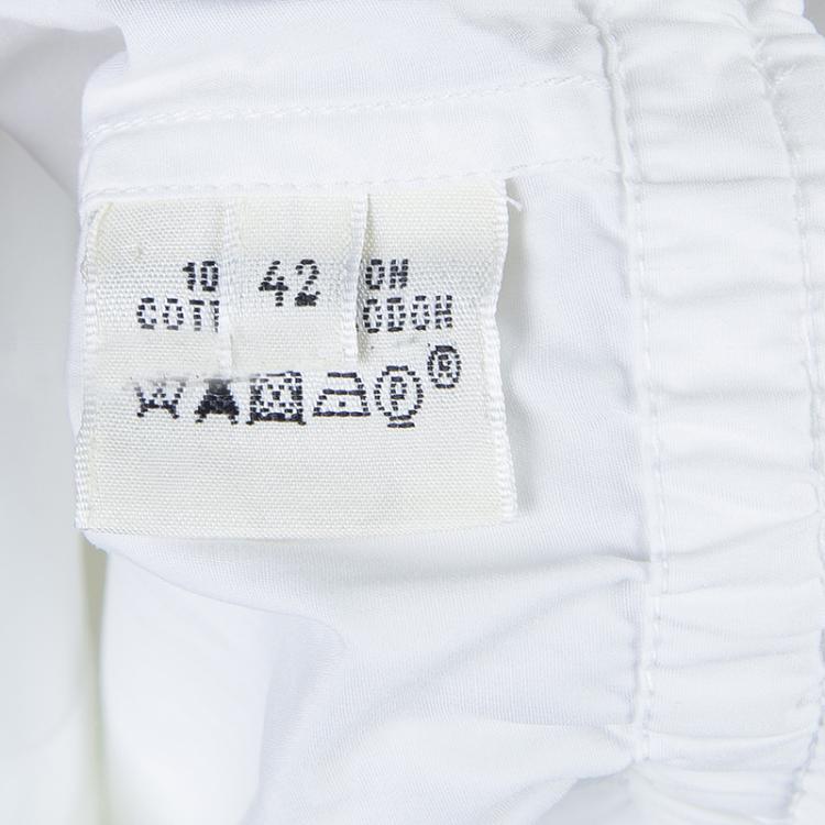 Pre Owned Hermes White Gathered Waist Long Sleeve Cotton Shirt L