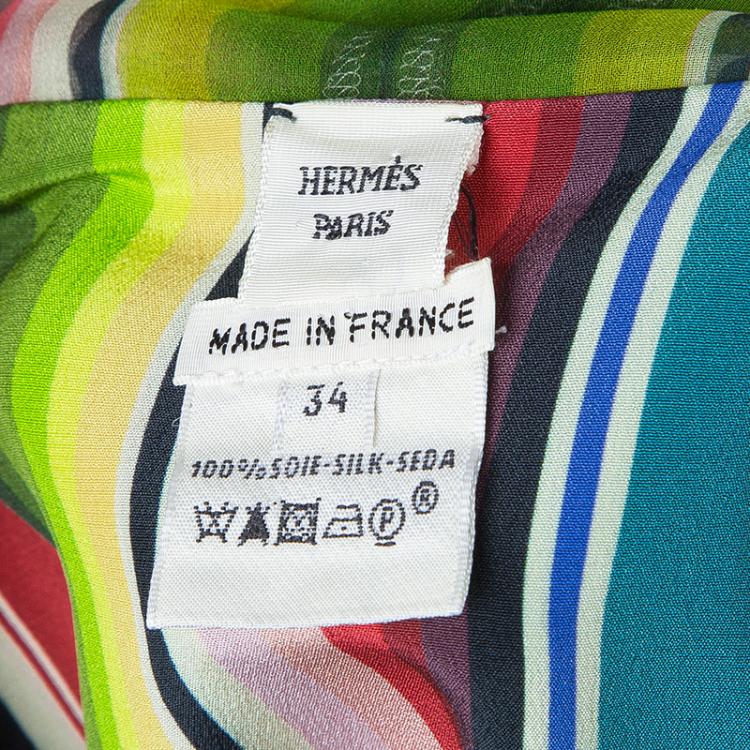 Pre Owned Hermes Multicolor Striped Sleeveless Silk Blouse S