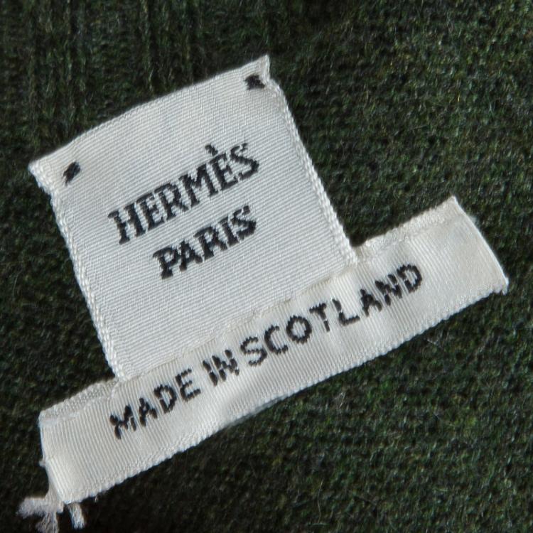 Pre Owned Hermes Olive Green Zip Front Cropped Cashmere Cardigan S