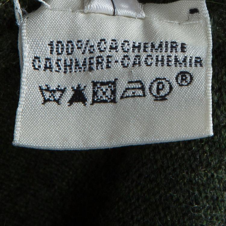 Pre Owned Hermes Olive Green Zip Front Cropped Cashmere Cardigan S