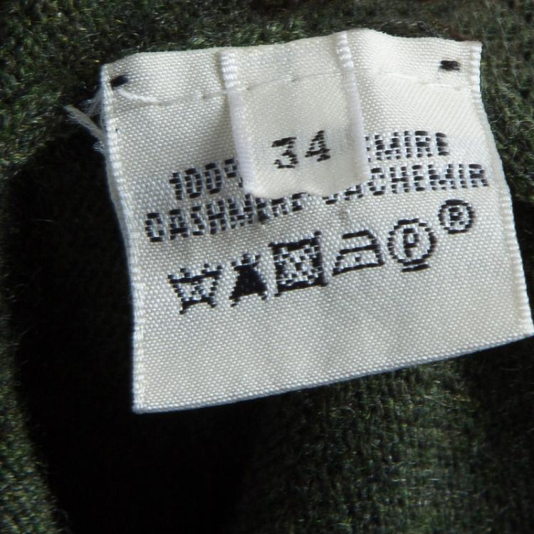 Pre Owned Hermes Olive Green Zip Front Cropped Cashmere Cardigan S