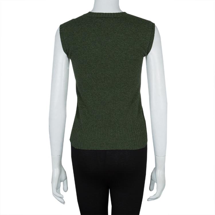 Pre Owned Hermes Olive Green Cashmere Sleeveless Sweater Vest S