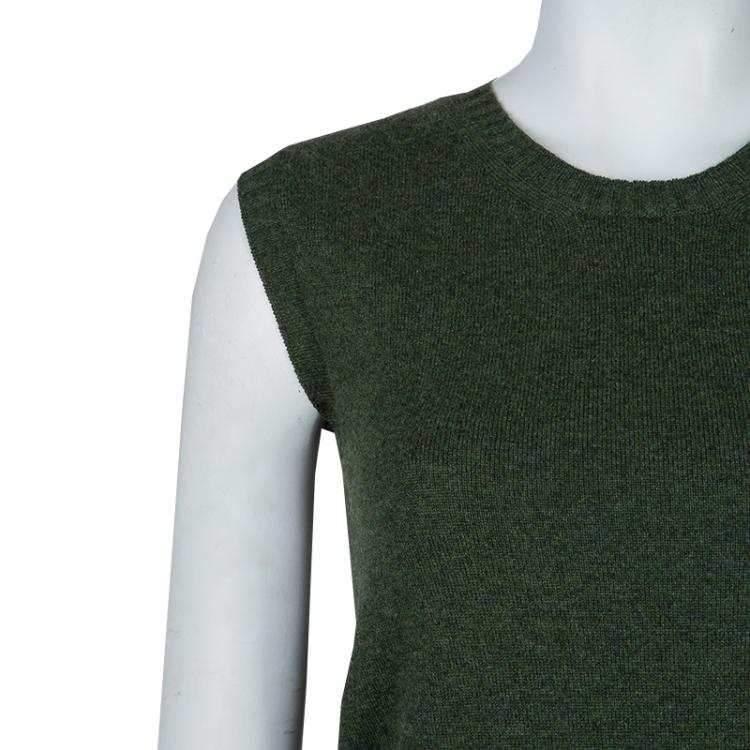 Pre Owned Hermes Olive Green Cashmere Sleeveless Sweater Vest S