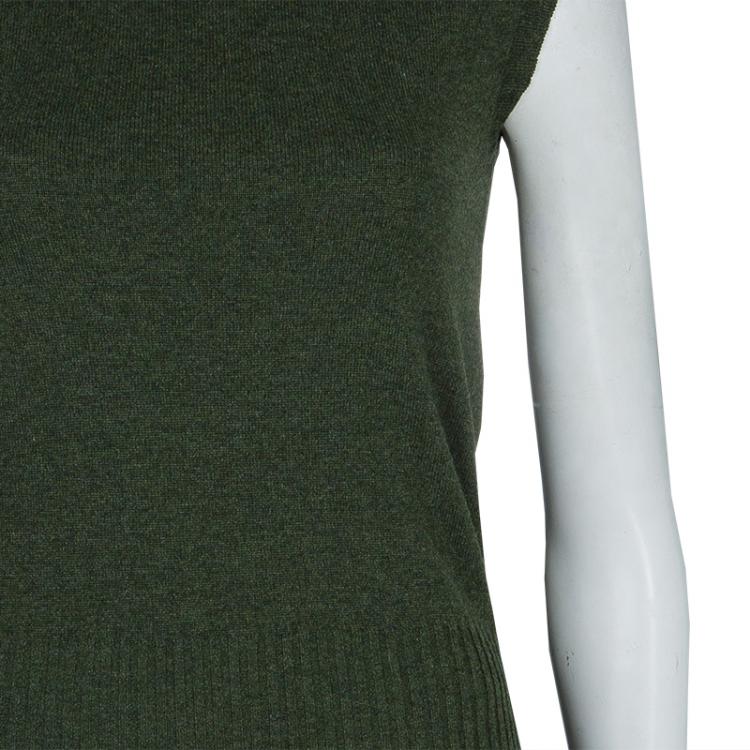 Pre Owned Hermes Olive Green Cashmere Sleeveless Sweater Vest S