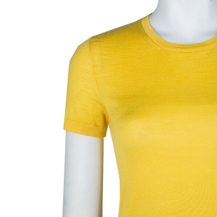 Pre Owned Hermes Canary Yellow Cashmere Knit Top S