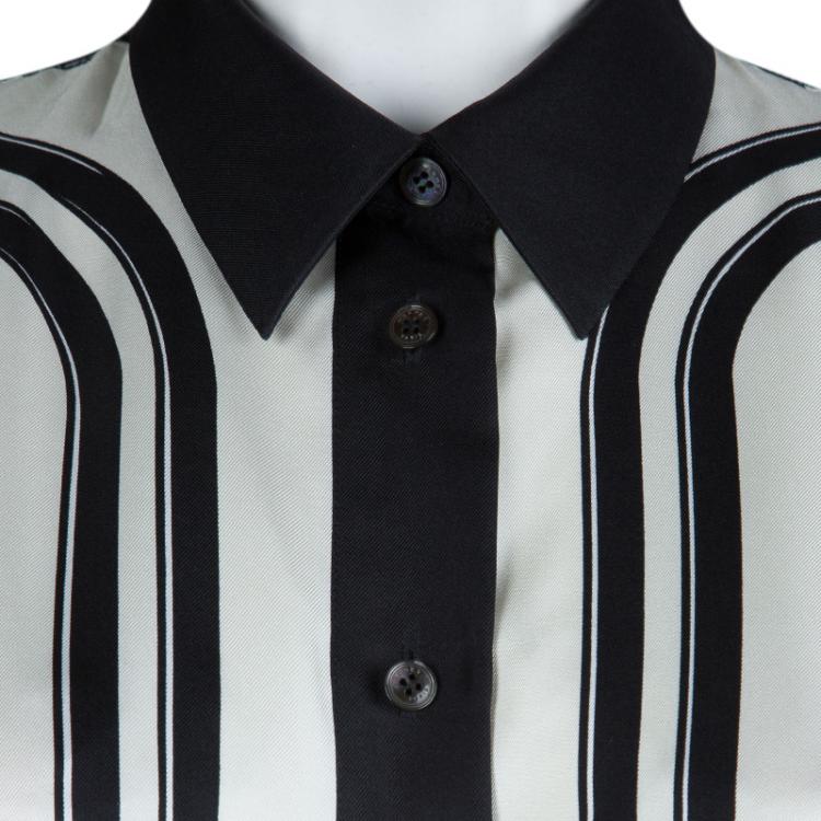 Pre Owned Hermes Monochrome Printed Silk Long Sleeved Button Down Shirt M
