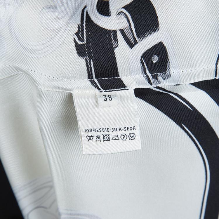Pre Owned Hermes Monochrome Printed Silk Long Sleeved Button Down Shirt M
