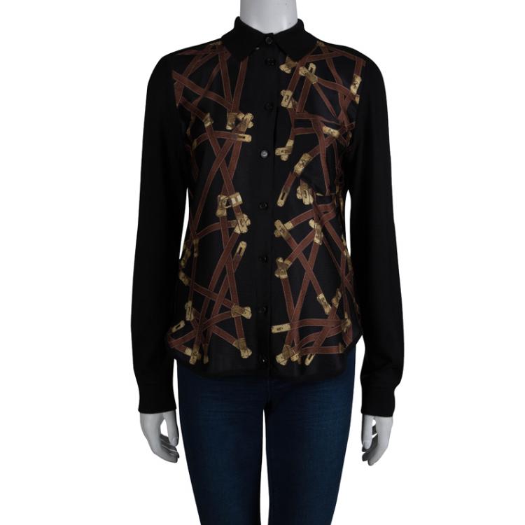 Pre Owned Hermes Silk Knit Print Cardigan M