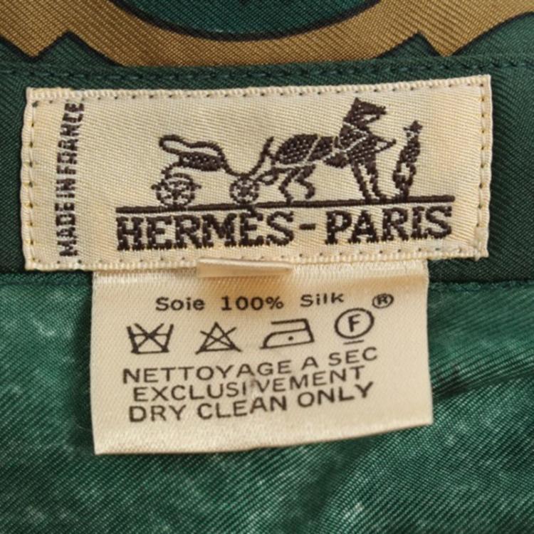 Pre Owned Hermes Green Horse Print Silk Shirt M