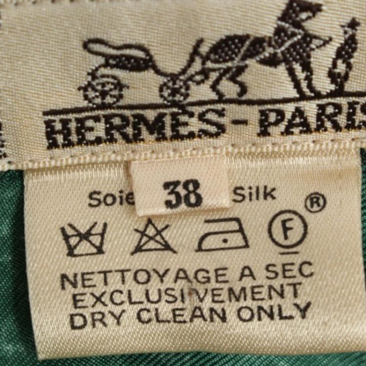 Pre Owned Hermes Green Horse Print Silk Shirt M
