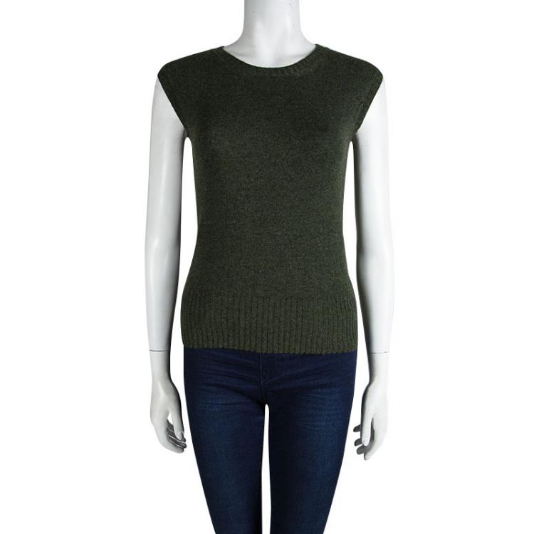 Pre Owned Hermes Olive Green Cashmere Sleeveless Sweater Vest S