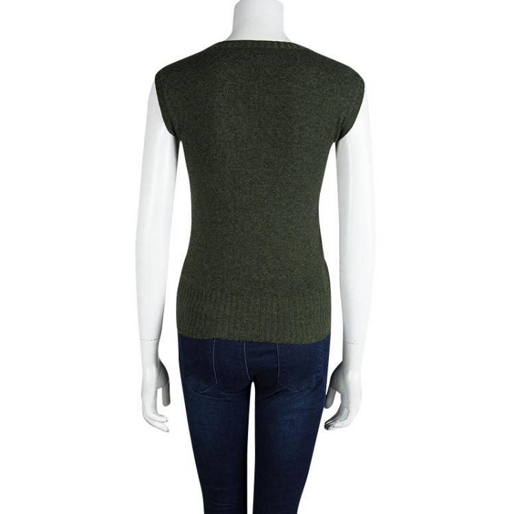 Pre Owned Hermes Olive Green Cashmere Sleeveless Sweater Vest S