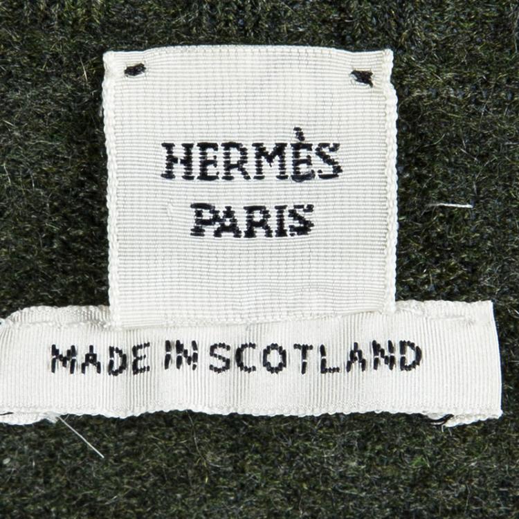 Pre Owned Hermes Olive Green Cashmere Zip Front Cardigan S