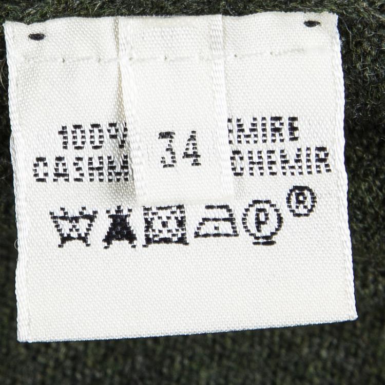Pre Owned Hermes Olive Green Cashmere Zip Front Cardigan S