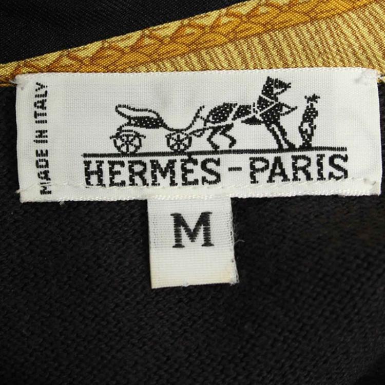 مملوكة مسبقًا Hermes Black Baroque Print Silk Shirt M