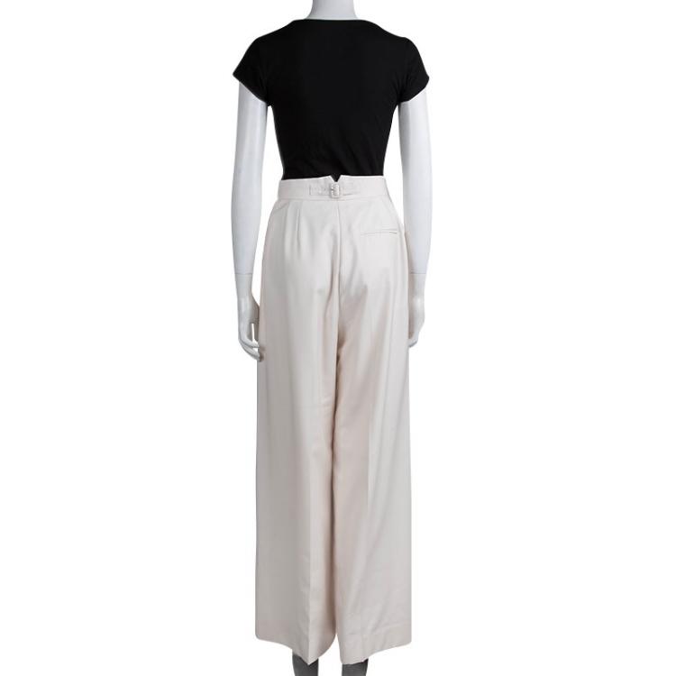 Pre Owned Hermes Cream Wool Palazzo Pants M