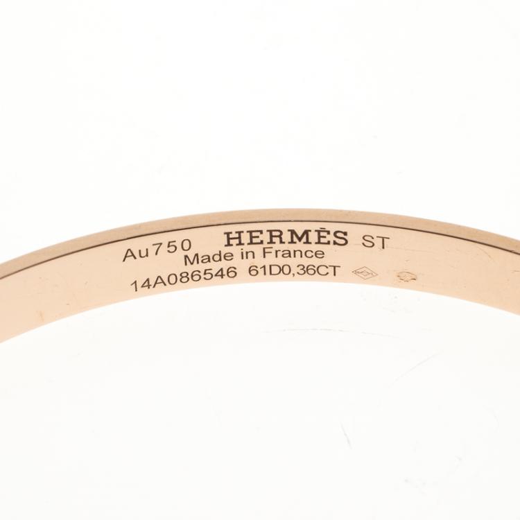 Pre Owned Hermes Kelly Diamond 18k Rose Gold Bangle Bracelet 16cm