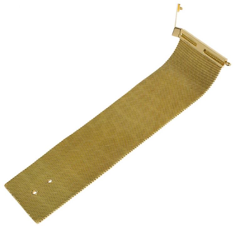 Pre Owned Hermes Croc Embossed Milanese Link and Padlock 18k Yellow Gold Wide Cuff Bracelet