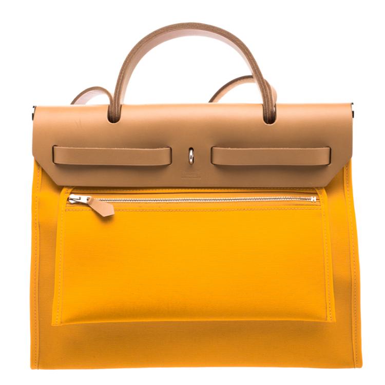 Pre Owned Hermes Jaune Dor Yellow Canvas and Leather Herbag Zip 31 Bag