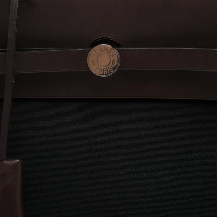 Pre Owned Hermes Dark Brown/Black Leather and Canvas Herbag Zip 39 Bag
