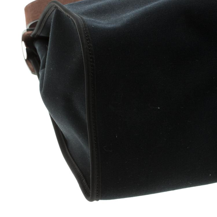 Pre Owned Hermes Dark Brown/Black Leather and Canvas Herbag Zip 39 Bag