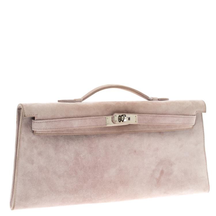 Pre Owned Hermes Lilac Suede Palladium Hardware Kelly Longue Clutch 34cm