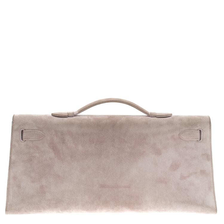 Pre Owned Hermes Lilac Suede Palladium Hardware Kelly Longue Clutch 34cm