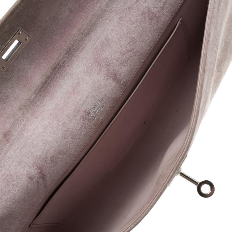 Pre Owned Hermes Lilac Suede Palladium Hardware Kelly Longue Clutch 34cm