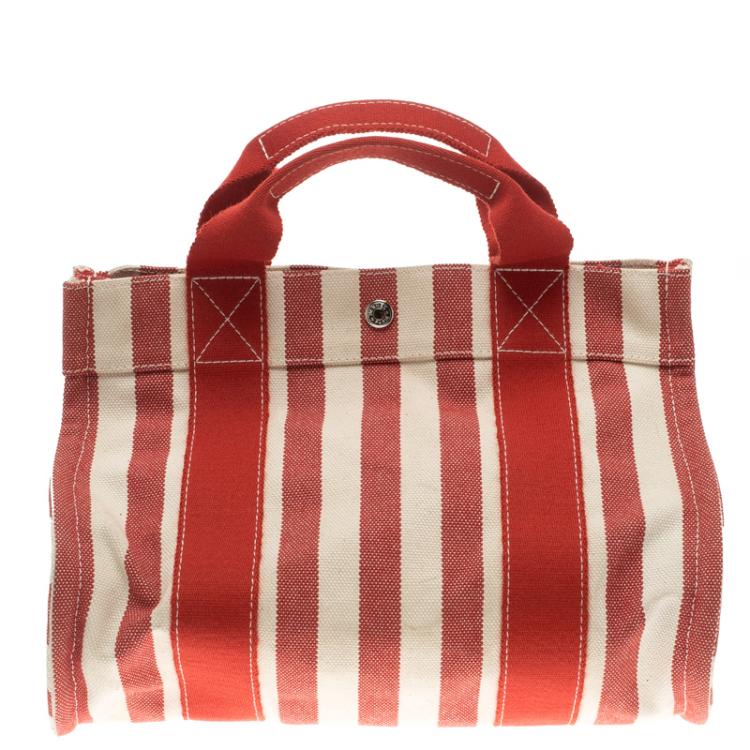Hermes Red and White Striped Canvas Cannes PM Beach Tote Hermes | TLC