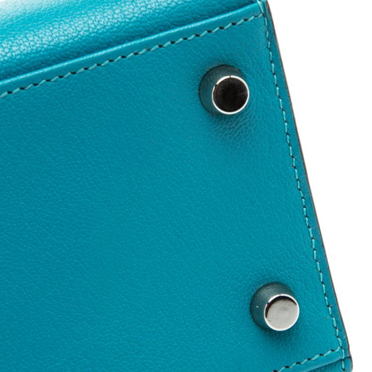 Pre Owned Hermes Blue Paon Chevre de Coromandel Leather Palladium Hardware Kelly Sellier 25  Bag