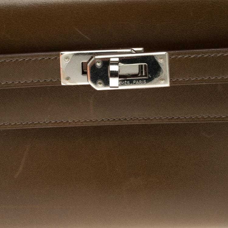 Pre Owned Hermes Olive Barenia Box Calf Leather Long Kelly Wallet 