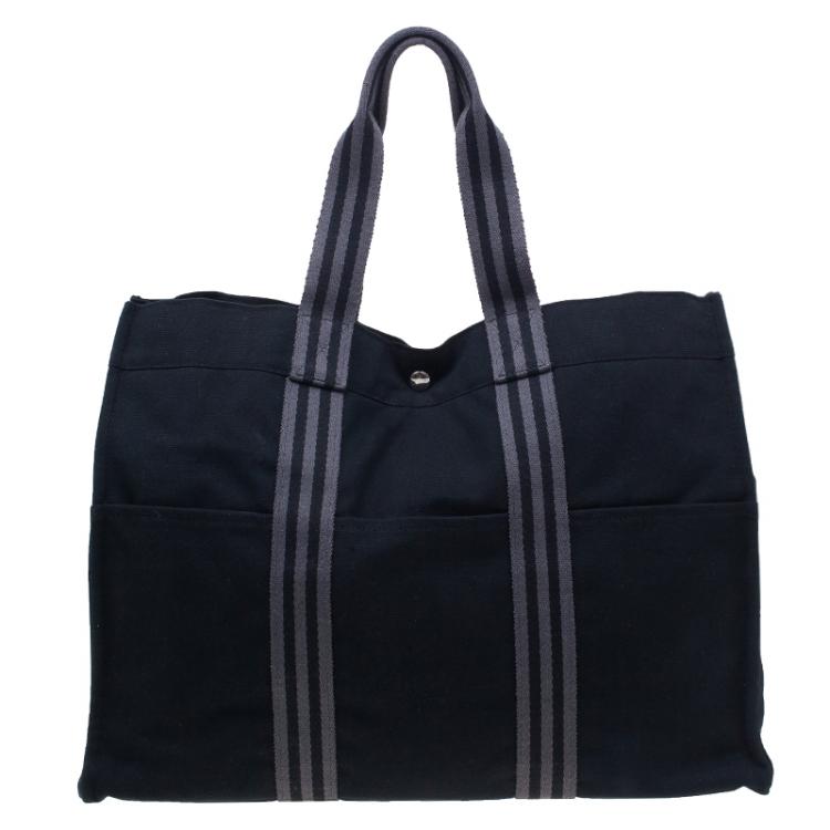 Hermes Black Canvas Fourre-Tout Shopping Bag Tote Hermes