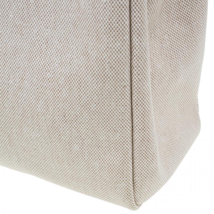 Pre Owned Hermes Tan Leather and Beige Toile Canvas Large Herbag