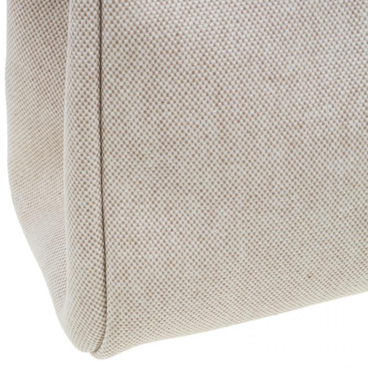 Pre Owned Hermes Tan Leather and Beige Toile Canvas Large Herbag