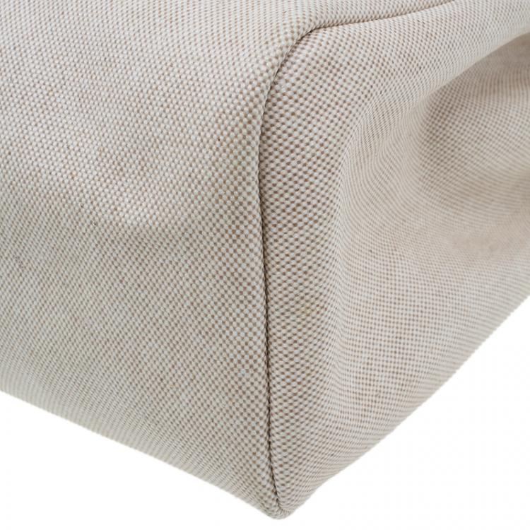Pre Owned Hermes Tan Leather and Beige Toile Canvas Large Herbag